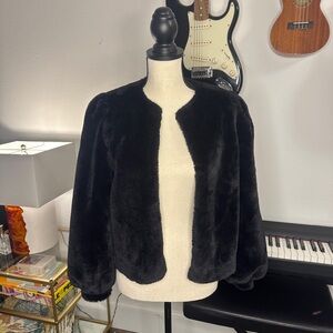 Chelsea & Violet Black Teddy Jacket Plush Open Front